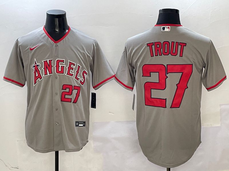 Men Los Angeles Angels #27 Trout Grey Game 2025 Nike MLB Jersey style 8
